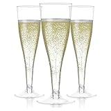 Prestee Set of 24 Clear Plastic Champagne Flutes - 4.5 oz Capacity Shatterproof Disposable Glasses - Suitable for Weddings, Cocktail Parties, and Outdoor Celebrations