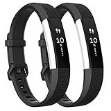 Tobfit Pack 2 Sport Bands Compatible with Fitbit Alta Bands/Alta HR/Ace, Soft TPU Replacement Wristbands with Metal Secure Buckle for Women Men (Black/Black, Small)