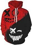 Chaos World Men's Novelty Hoodie Long Sleeves 3D Funny Graphic Print Sweatshirt Pullover(Large,Black Red)