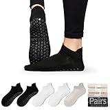Bearbay 5 Pairs Pilates Socks for Women - Non Slip Grip Socks for Yoga, Barre, Hospital, Barefoot