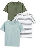 Simple Joys by Carter's Baby Boys' 3-Pack Short-Sleeve Tee Shirts, Blue/Olive/Stripe, 12 Months