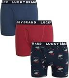 Lucky Brand Mens Boxer Briefs - 3 Pack Classic Mens Underwear Boxer Briefs with Functional Fly - Soft Cotton Boxers for Men, Size Medium, Vintage Indigo/Indigo/Earth Red