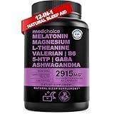 12-in-1 Melatonin Capsules - Melatonin 5mg Natural Sleep Aids for Adults - Magnesium Glycinate 500mg, Ashwagandha, L Theanine, Valerian Root, GABA, 5-HTP, Sleep Supplement for Adults (90 ct)