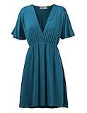 Lock and Love LL WDR 1338 Womens Short Sleeve Kimono Style Deep V-Neck Casual Summer Dress S-3XL Plus Size XL Teal