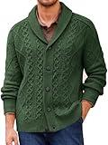 Runcati Mens Shawl Collar Cardigan Sweater Cable Knitted Button Down Sweaters Chunky Fall Winter Outwear Army Green