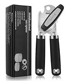 Safring Can Opener Manual, Heavy Duty Handheld Strong Can Opener with Soft Touch Handle, Sharp Blade Smooth Edge, Can Openers with Multifunctional Bottle Opener, Black