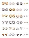 BBTO 24 Pairs Stud Earrings Crystal Pearl Earring Set Ear Stud Jewelry for Women Men(Sliver, Gold)