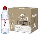 evian Natural Spring Water, 750 ml (25.36 fluid ounce) Water Bottle with Sports Cap, 12 Pack