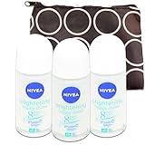 Nivea Brightning Happy Shave Deodorant for Women Travel Pack - 3 Pack Nivea Roll-On Anti-Perspirant Deodorant Travel Size 50 ml Bundle with Travel Bag | Travel Size Deodorants for Women