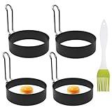 4 Pack Stainless Steel Eggs Maker Non Stick Round Egg Cooker for Cooking Cooking Rings Shaper for Frying Pancake Sandwiches Metal Handle Household Kitchen Breakfast Tool Egg Shaper