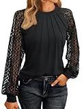 AUTOMET Womens Long Sleeve Shirts Lace Tops Business Casual Fall Fashion Outfits Clothes 2024 Knitted Y2k Blouses Black XL