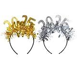 Miayon 2 Pack Happy New Year Headbands 2025 New Year Eve Hairbands for New Year Party Gold Silver Glitter Hair Hoops Accessories for Women Man