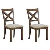 Signature Design by Ashley Moriville Modern Farmhouse 19" Upholstered Dining Room Chair, 2 Count, Brown