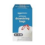 Amazon Basics Tall Kitchen Drawstring Trash Bags, 13 Gallon, 45 Count, Pack of 1