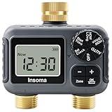 Insoma 2-Zone Water Timer Brass Inlet/Outlet, Programmable Outdoor Hose Faucet Timers with Auto/Manual Modes + Rain Delay, Waterproof Sprinkler Timer for Garden, Lawn, Yard, Pool | Save Water & Money