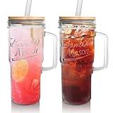 ANOTION Glass Cups with Lids and Straws - 24oz Tumbler with Handle Coffee Cups Glass Straws Glasses Mason Jar Cups Drinking Set Kitchen Essentials Coffee Bar Accessories House Warming Gifts New Home