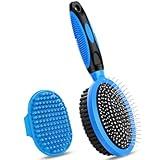 UGNEL 2PCS Dog Grooming Tools - Double-Sided Bath Brush for Shedding and Bathing, Suitable for Short/Long Haired Dogs, Premium Pet Supplies (Black Blue)
