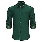 HISDERN Green Dress Shirts for Mens Button Down Casual Long Sleeve Shirt Emerald Green Inner Contrast Formal Business Shirts Hunter Green Wedding