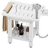YEFU Shower Chair for Inside Shower: Waterproof/No Maintenance - Shower Stool with Shelf & Handle Weight 400 LBS - Use for Bathrooms/Outdoor - Non-Slip Easy Assemble Bench for Adult/Elderly/White