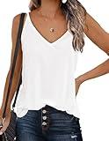 Zeagoo Womens V Neck Cami Tank Top Strap Sleeveless T Shirt Casual Loose Cotton Vest Blouse,White,Large