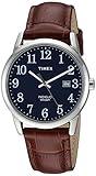 Timex Men's Easy Reader 38mm Watch – Silver-Tone Case Blue Dial with Brown Croco Leather Strap