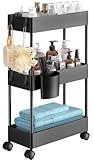 Pipishell Slim Storage Cart with Wheels - 3 Tier Bathroom Organizers and Storage Cart - Rolling Carts for Bathroom, Kitchen, Narrow Space, Laundry Room,Black