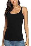 V FOR CITY Women's Cotton Tank Top with Shelf Bra Adjustable Wide Strap Cami Tanks Layering Tank Top Black