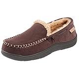 Zigzagger Men's Moccasin Slippers Memory Foam House Shoes, Indoor and Outdoor Warm Loafer Slippers,Coffee,10.5 M US