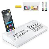 Desktop Whiteboard - Glass Dry Erase White Board- Desk Computer Buddy – Home Office & Studying Essentials - Desktop Pad with Phone & Tablet Slot, Storage Compartment - Includes 4 Markers, 1 Eraser