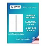 Premium Label Supply White Sticker Mailing/Shipping Labels – 3.5" x 5" – Laser/Inkjet Compatible – (4 Labels/Sheet), 25 Sheets - 100 Total Adhesive Labels