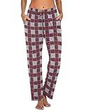 Ekouaer Women Pajama Pants Comfy Pj Bottom with Pockets Stretch Plaid Sleepwear Red and Grey Plaid Medium