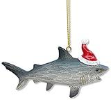 Shark Ornament - Shark with Santa Hat Christmas Ornament Holiday Gift Decoration 4.5"