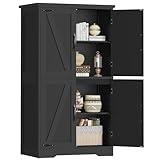 TEENFON Farmhouse Storage Cabinet with 2 Adjustable Shelves, Kitchen Cabinet with 4 Doors, Cupboard for Kitchen, Living Room, Black