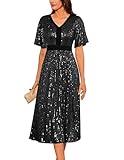 Women's Sequin A-Line Elegant Evening Dresses Mother of The Bride Dress Black L