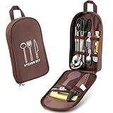 NISYOCIY Camping Cookware Storage Bag, Camping Cooking Utensils Set Bag Camping Tool Portable Storage Bag Suitable for Knife, Fork, Spoon, Chopping Board, Chef's Knife,Kitchenware Storage, Brown