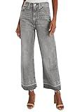 Astylish Womens High Waisted Ankle Jeans Wide Leg Stretchy Baggy Denim Pants Light Gray