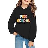 Preschool Graphic Sweatshirts with Hood First Day of Preschool Clothes Back to School Trendy Y2K (Black, 11-13 Years)