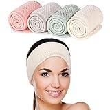 Whaline 4 Pack Spa Facial Headband Makeup Hair Wrap Adjustable Hair Band Soft Towel Head Band for Face Washing, Shower Sports Yoga (Pea Green, Pink, Beige, Light Gray)