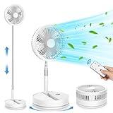 LIPETY Portable Foldable Rechargeable Oscillating Fan - 9" 7200mah Battery Operated USB C Small Fan Remote, Quiet Table Desk Fan Folding Standing Pedestal Fans for Bedroom Rome Office Camping Travel