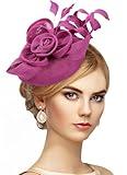 Zinniday Fascinators Hats for Women Tea Party - 1920s Rose Red Kentucky Fascinator 2025 Feather Victoria Derby Fascinators Hat with Hair Clip for Lady Girls Costume Church Holiday Party Dress Up