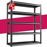 Fssevxi 40" W 5-Tier Garage Shelving Heavy Duty 72" H x 40" W x 18" D Storage Shelves 2000LBS Metal Shelving Unit Adjustable Storage Utility Rack for Warehouse Pantry Kitchen, Black