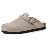 WHITE MOUNTAIN Shoes Bari Leather Footbeds Clog, Taupe/Suede W/Faux Fur, 7 M