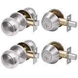 CML Hardware Keyed Alike Entry Deadbolt Lock and Passage Door Knob Combo, Single Cylinder Deadbolt Door Lock Set, for Interior and Exterior Door, Round Ball Stainless Steel, 2 Pack