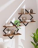 CHOEZON Floating Shelves, Set of 2 Wall Shelves, 2-Tier Hanging Shelves, Wall Shelf Set of 2, Wall Mounted Shelves, for Living Room, Bedroom, Kitchen, Office, Study, Rustic Brown TBJ01P2BF