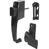 Prime-Line K 5071 Push Button Latch w/ Tie Down, Single Unit, Black – Designed to Accommodate Multiple Surfaces, Complete with Night Lock, Contemporary Design (Single Pack)