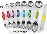Spring Chef Stainless Steel Magnetic Measuring Spoons Set with Strong Magnets, Heavy Duty Metal Kitchen Gadgets for Baking & Cooking, Fits in Most Kitchen Spice Jars, Multicolor, Set of 8 with Leveler