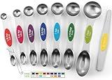 Spring Chef Magnetic Measuring Spoons Set with Strong N45 Magnets, Heavy Duty Stainless Steel Metal, Fits in Most Kitchen Spice Jars for Baking & Cooking, BPA Free, Multicolor, Set of 8 with Leveler