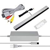 3 in 1 Wii AC Power Adapter + Composite Audio Video Cable Data Cables + Wired Motion Sensor Bar Data Cables Compatible with Nintendo Wii