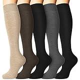 we fleece Warm Knee High Socks for Women-Thermal Cotton Socks for Hiking,Work,Winter,Gifts(One Size, 5Pack Black/Grey/Brown/Beige/Black)