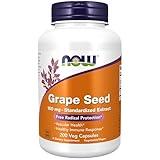 NOW Foods Supplements, Grape Seed 100 mg - Standardized Extract, Highly Concentrated Extract with a Minimum of 90% Polyphenols, with Vitamin C, 200 Veg Capsules